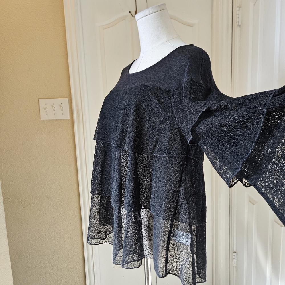 Nally & Millie Tiered Lace Overlay Top – Black Size OS NWT - Picture 6 of 13